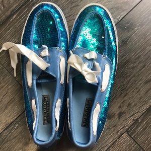 Sperry blue sequin boat shoes